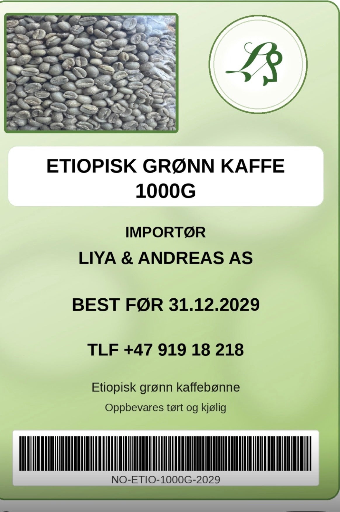 Kaffebønner Etiopisk grønn kaffe 1000G